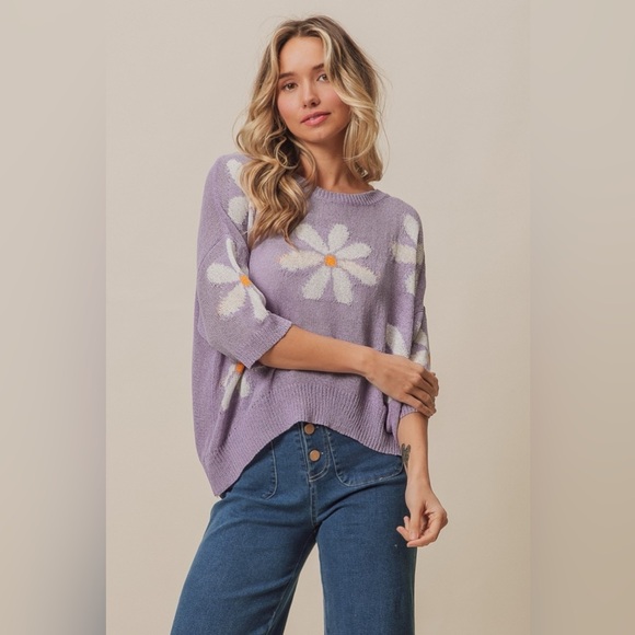 BiBi Floral Pattern Slit Sweater - Picture 4 of 6